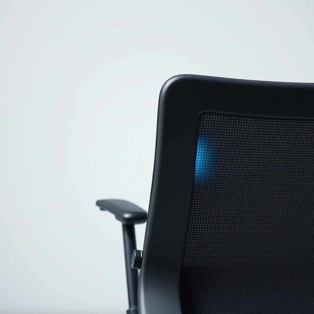 Détail du soutien lombaire réglable et des mécanismes d'ajustement d'une chaise de bureau ergonomique, conçue pour un confort personnalisé
